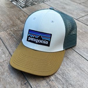 Patagonia P-6 Logo LoPro Trucker Hat White w/Kastanos Brown